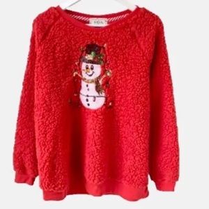 Merry Christmas by Poof New York Red Christmas Snowman Sweater Size Medium EUC